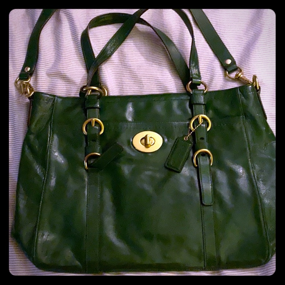 Green patent leather Coach bag